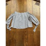 American Eagle OUTFITTERS Sz M Blue Pin Striped Top 3/4 Tie Sleeves Excellent Photo 4