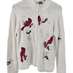 Tiara International Red Cardinal & Holly Embellished Cardigan Sweater Large White Photo 0