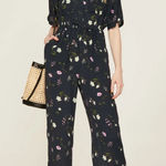 Thakoon Black‎ Floral Cropped Jumpsuit Women’s Size 8 Short Sleeve Multicolor Black Photo 0