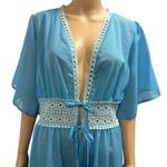 Vintage Blue Double Tie Waist Nightgown Dressing Gown Robe Maxi Length Womens L Size L Photo 1