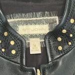 St. John Lamb's Leather Black Gold Studded Full Zip Jacket Size Medium Photo 8
