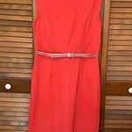 Karin Stevens Salmon Tangerine Belted Exposed Zipper Sleeveless Dress Size 10 Photo 0