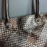 Elliott Lucca Woven Metallic Gold Silver Leather Tote Bag Medium Shoulder Bag Photo 1