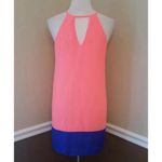 Pink Owl NEW ModCloth Bright Coral Pink Blue Trim Cutout Halter Mini Dress S Photo 4