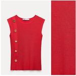 ZARA Knit Sleeveless Top Gold Buttons Size Large Photo 1