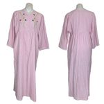 STAN HERMAN Pink White Stripe House Dress Robe Seersucker Embroidered Size Large Photo 9