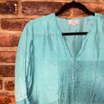 Anokhi Aqua Blue Silk 3/4 Sleeve Quarter Zip Tunic Blouse Women's Size Small Photo 1