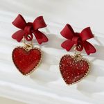 Elegant Red Heart Bow with Glittery Gold Trimmed Design Earrings NWT Photo 3