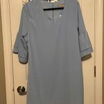 BRAND NEW Bell Sleeve V Neck Lined Dress Size L Blue Size L Photo 0