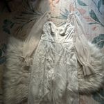 LULU’S Gracefully Modern Ivory Satin Mesh Long Sleeve Bustier Jumpsuit White Photo 5