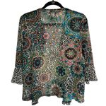 Multiples  Jacket Petite Small Semi Sheer Bell Sleeves Animal Print Lagenlook Photo 3