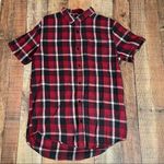 PacSun | Wm's 100% Cotton Red Black Plaid Flannel Short Sleeve Tunic Shirt Sz L Photo 0
