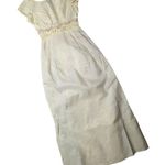 Vtg 1950s Pale Yellow Floral Embroidered Cap Sleeve Cape Maxi Sheath Dress 6 Photo 0
