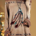 Indian Feather Western Graphic Print Brown T Photo 0