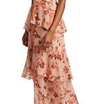 Saks 5th Avenue ML Monique Lhuillier Floral Chiffon Tiered Maxi Dress Size 6 Petite Photo 0