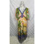 Farm Rio Farm Rio Tropical Floral V-Neck Puff-Sleeve Resort Wear Maxi Dress Size S Photo 2
