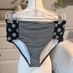 High Rise Waisted Bikini Bottom Black Striped Swimsuit Womens Small New Roomy Photo 0