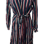 Pepe Jeans  Multicolor Striped Long Sleeve Keyhole Mock Tie A Line Midi Dress S Photo 0