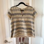 Ann Mashburn  Striped V Neck Wool Blend Blouse Size Medium Color Cream Grey Photo 1