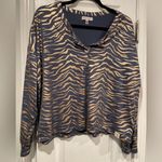Thalia Sodi  Size L Blue Copper Metallic Zebra Print Popover Henley Top Very Soft Photo 0