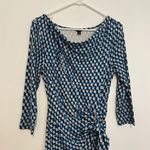 Ann Taylor Geo Print Side Tie Jersey Dress Blue Gray 3/4 Sleeve Office S ALTERED Photo 2