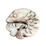 Vintage Lot of 2 Carved Jade Stone Koi Fish Pendants Circular Charm 2" Each Photo 1