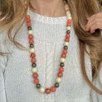Vintage Oversized Coral White Gray Beaded Necklace “Demeter” Statement Classic Orange Photo 1