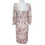 House of Harlow Palm Leaf Midi Dress Women’s Size Medium Linen Vacation Pink Photo 1