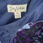 Lily White  Black and Bluish Purple Velvet Top Floral blouse Ruffled Sleeves Photo 3