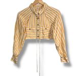 Free People Yellow White Cropped Striped Button Down Shirt Photo 1