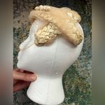 Vintage woven face veil floral bridal wedding headpiece hat Tan Photo 12