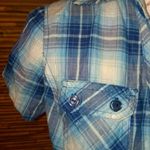 Paper + Tee Paper Tee S Blue White Plaid Cap Sleeve Top Photo 2