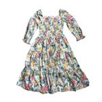 Baltic Born  Marta Floral Smocked Square Neck Midi Dress Womens Medium 3/4 Sleeve Photo 1