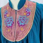 Vintage House Coat Zip Front Velour Robe Long Quilted Satin Small Photo 1