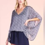 Tyche Starlet Print Oversized Caftan Batwing Chic Front Ruched Hemline Top M Photo 1