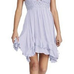 Free People  Adella Slip Lilac Lace Trim Mini Dress Spaghetti Straps Ruffle Hem S Photo 0