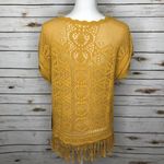 Sun & Shadow 🌻 Crochet Mustard Sleeveless Fringe M Photo 2