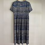 Vintage 90’s floral mosaic pleated button maxi shirt dress boho coastal Blue Size 8 Photo 7