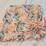 Dizzy Gal Peach & Green Tropical Ruffle Hem Cinched Side Mini Skirt Large Photo 0