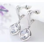 Boutique Platinum Plated 925 Sterling Silver Heart Diamond Simulant Dangle Earrings, NEW Photo 1