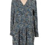 Garnet Hill  Dropwaist Button-Up Dress Blue Paisley Boho Long Sleeve Size 12 Photo 2