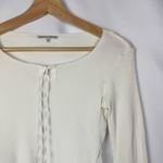 Boutique Beautiful People White Tie Neck Ribbed Long Sleeve Top S Photo 3