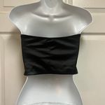 Blue Blush Black Satin Cropped Ruched Strapless Zip Cami Photo 6