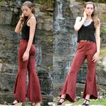 Ryu  Bell Bottom High Waisted Burgundy Red Suede Flare‎ Pants Size Large Bohemian Photo 2