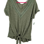 Absolutely Famous  Size Small Shirt Green Tie Front Short Sleeve V Neck‎ Ribbed Photo 0