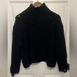 PPLA  Women’s Black Chunky Knit Distressed Detail Turtleneck Fonda Sweater Photo 0