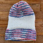 pink purple blue white striped hand knit ribbed beanie hat Photo 7
