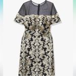 Tadashi Shoji  black and gold brocade dress with illusion neckline, size 6. Photo 1