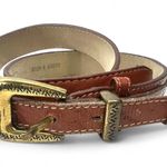 Vintage Crumrine Belt Buckle Leather Hand Tooled Brass Western Unisex S Small Brown Photo 0