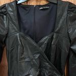 ZARA  Vegan Faux Leather Sweatheart Neck Long Sleeve Mini Wrap‎ Dress Size Medium Photo 9